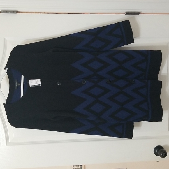 Ann Taylor Long Black and Blue Button Up  Sweater - Picture 1 of 7